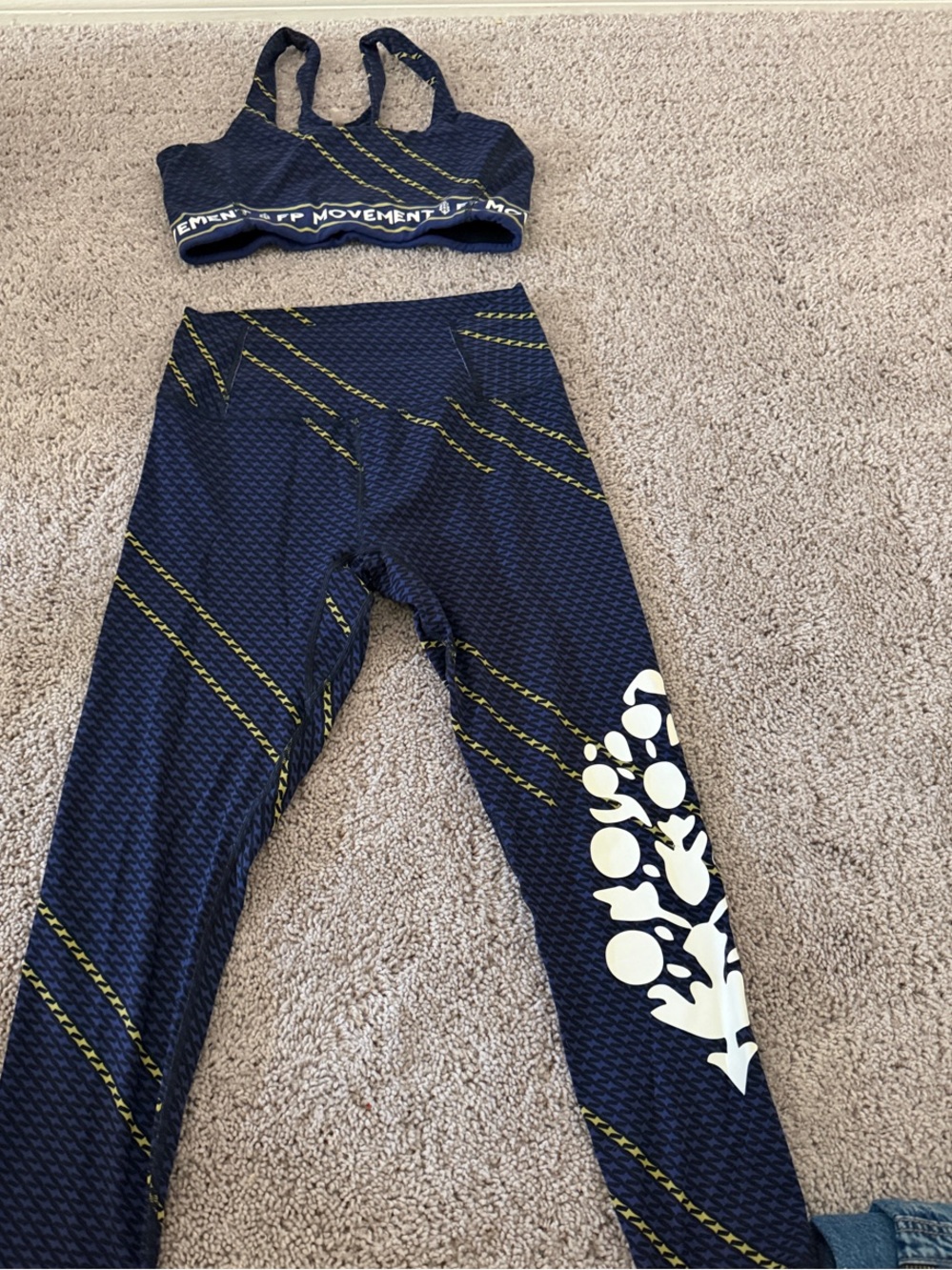 love, Fire Navy Leggings with White Side Graphic and Yellow Accent Stripes
